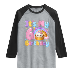 Its My 6th Birthday Kawaii Glitter Dumpling Graphic Raglan Shirt Cute 6 Years Old Rainbow Bday Girl Party