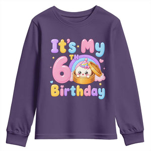 Its My 6th Birthday Kawaii Glitter Dumpling Graphic Youth Sweatshirt Cute 6 Years Old Rainbow Bday Girl Party