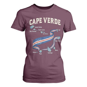 Cape Verde Islands Map National Flag T Shirt For Women Cabo Verde Archipelago Geography Pride TS02 Maroon Print Your Wear
