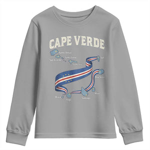 Cape Verde Islands Map National Flag Youth Sweatshirt Cabo Verde Archipelago Geography Pride TS02 Sport Gray Print Your Wear