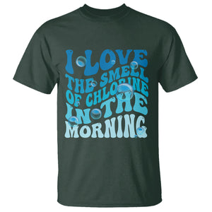 Funny Swimming T Shirt I Love The Smell Of Chlorine In The Morning Groovy TS02 Dark Forest Green Printyourwear