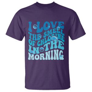 Funny Swimming T Shirt I Love The Smell Of Chlorine In The Morning Groovy TS02 Purple Printyourwear