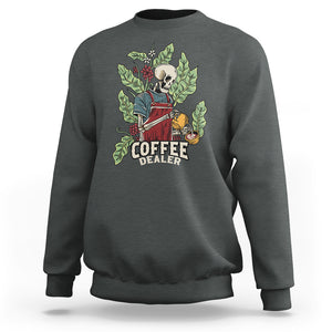 Skeleton Barista Sweatshirt Coffee Dealer Latte Lover TS02 Dark Heather Printyourwear