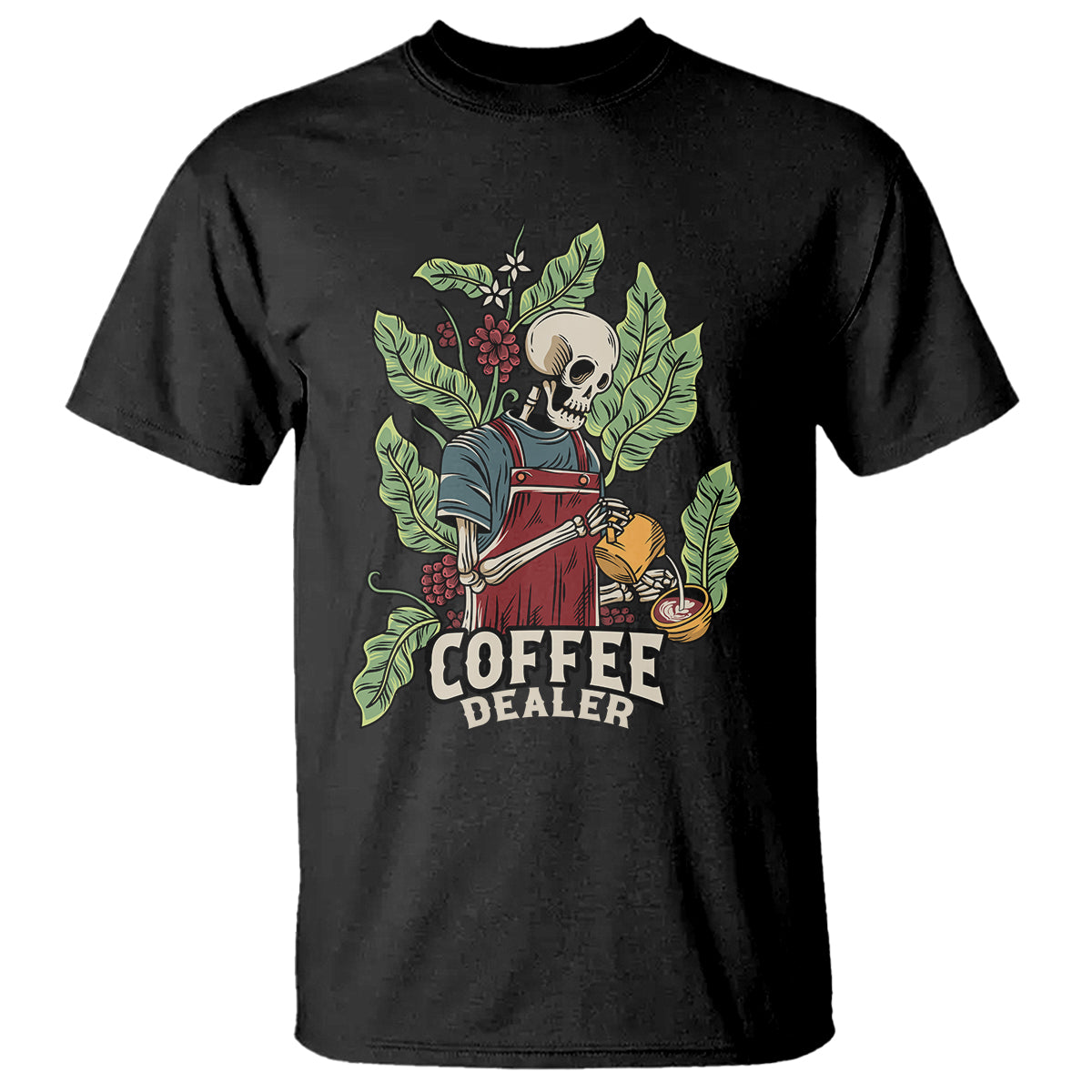 Skeleton Barista T Shirt Coffee Dealer Latte Lover TS02 Black Printyourwear