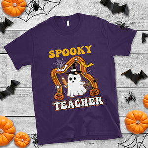Spooky Teacher Retro Rainbow Ghost Funny Halloween Teacher T Shirt TS02 Printyourwear