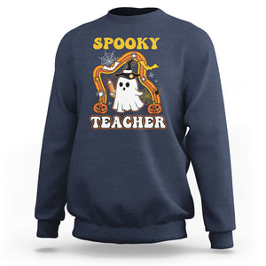 Spooky Teacher Retro Rainbow Ghost Funny Halloween Teacher Sweatshirt TS02 Printyourwear