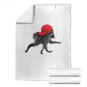Funny Jimothy Raccoon Wearing Red Cap Graphic Throw Blanket Viral Seattle Trash Panda Feral Legend
