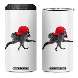 Funny Jimothy Raccoon Wearing Red Cap Graphic 4 in 1 Can Cooler Tumbler Viral Seattle Trash Panda Feral Legend