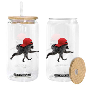 Funny Jimothy Raccoon Wearing Red Cap Graphic Glass Can Viral Seattle Trash Panda Feral Legend
