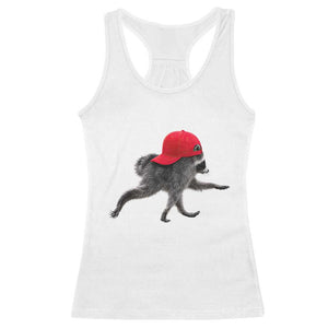 Funny Jimothy Raccoon Wearing Red Cap Graphic Racerback Tank Top Viral Seattle Trash Panda Feral Legend