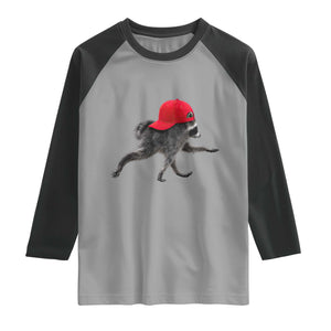 Funny Jimothy Raccoon Wearing Red Cap Graphic Raglan Shirt Viral Seattle Trash Panda Feral Legend