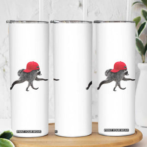 Funny Jimothy Raccoon Wearing Red Cap Graphic Skinny Tumbler Viral Seattle Trash Panda Feral Legend