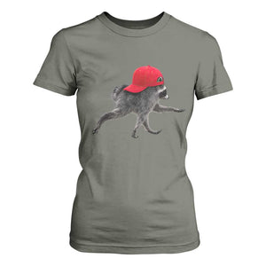 Funny Jimothy Raccoon Wearing Red Cap Graphic T Shirt For Women Viral Seattle Trash Panda Feral Legend