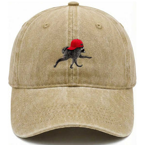 Funny Jimothy Raccoon Wearing Red Cap Graphic Washed Cotton Baseball Cap Viral Seattle Trash Panda Feral Legend