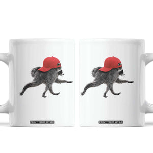 Funny Jimothy Raccoon Wearing Red Cap Graphic Coffee Mug Viral Seattle Trash Panda Feral Legend