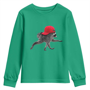 Funny Jimothy Raccoon Wearing Red Cap Graphic Youth Sweatshirt Viral Seattle Trash Panda Feral Legend