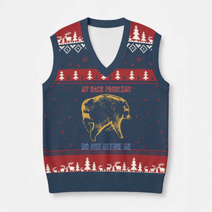 Funny Jimothy Meme Back Pain Humor V-Neck Knit Sweater Vest My Back Problems Do Not Define Me Viral Seattle Raccoon