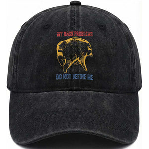 Funny Jimothy Meme Back Pain Humor Washed Cotton Baseball Cap My Back Problems Do Not Define Me Viral Seattle Raccoon