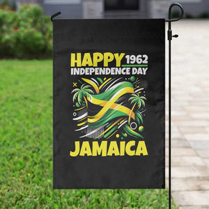 Happy Jamaican Independence Day 1962 Graphic Garden Flag Jamaica Waving Flag and Palm Trees Caribbean Pride