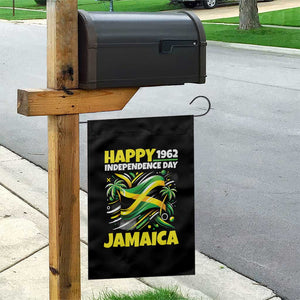 Happy Jamaican Independence Day 1962 Graphic Garden Flag Jamaica Waving Flag and Palm Trees Caribbean Pride