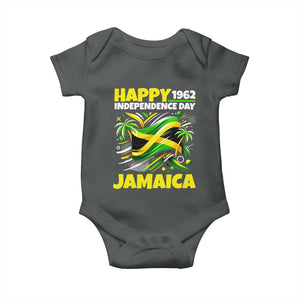 Happy Jamaican Independence Day 1962 Graphic Baby Onesie Jamaica Waving Flag and Palm Trees Caribbean Pride