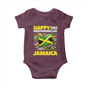 Happy Jamaican Independence Day 1962 Graphic Baby Onesie Jamaica Waving Flag and Palm Trees Caribbean Pride