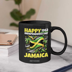 Happy Jamaican Independence Day 1962 Graphic Coffee Mug Jamaica Waving Flag and Palm Trees Caribbean Pride