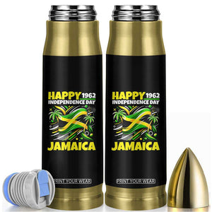 Happy Jamaican Independence Day 1962 Graphic Bullet Tumbler Jamaica Waving Flag and Palm Trees Caribbean Pride