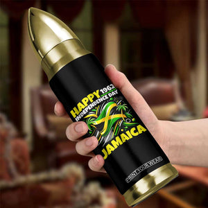 Happy Jamaican Independence Day 1962 Graphic Bullet Tumbler Jamaica Waving Flag and Palm Trees Caribbean Pride
