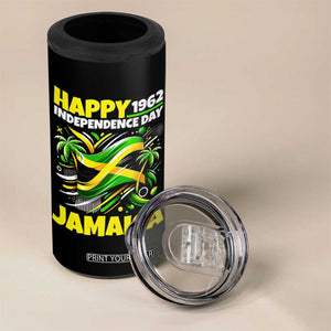 Happy Jamaican Independence Day 1962 Graphic 4 in 1 Can Cooler Tumbler Jamaica Waving Flag and Palm Trees Caribbean Pride