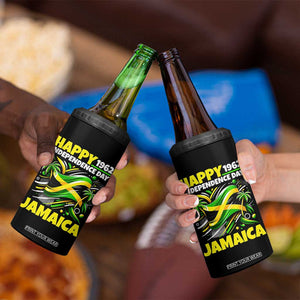 Happy Jamaican Independence Day 1962 Graphic 4 in 1 Can Cooler Tumbler Jamaica Waving Flag and Palm Trees Caribbean Pride