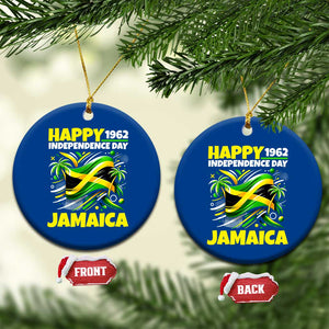 Happy Jamaican Independence Day 1962 Graphic Ceramic Ornament Jamaica Waving Flag and Palm Trees Caribbean Pride