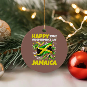 Happy Jamaican Independence Day 1962 Graphic Ceramic Ornament Jamaica Waving Flag and Palm Trees Caribbean Pride