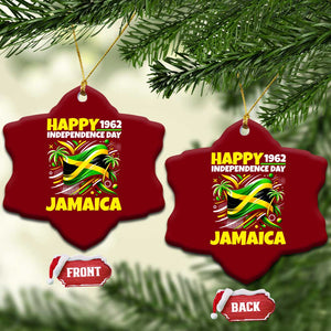 Happy Jamaican Independence Day 1962 Graphic Ceramic Ornament Jamaica Waving Flag and Palm Trees Caribbean Pride