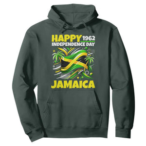 Happy Jamaican Independence Day 1962 Graphic Hoodie Jamaica Waving Flag and Palm Trees Caribbean Pride