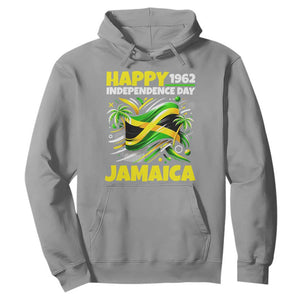 Happy Jamaican Independence Day 1962 Graphic Hoodie Jamaica Waving Flag and Palm Trees Caribbean Pride