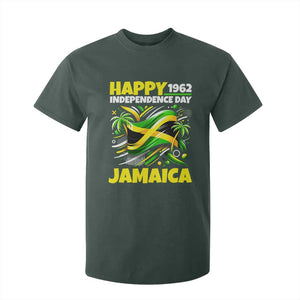 Happy Jamaican Independence Day 1962 Graphic T Shirt For Kid Jamaica Waving Flag and Palm Trees Caribbean Pride