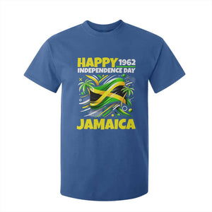Happy Jamaican Independence Day 1962 Graphic T Shirt For Kid Jamaica Waving Flag and Palm Trees Caribbean Pride