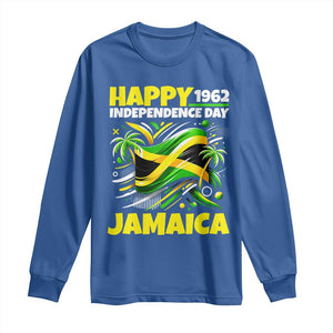 Happy Jamaican Independence Day 1962 Graphic Long Sleeve Shirt Jamaica Waving Flag and Palm Trees Caribbean Pride