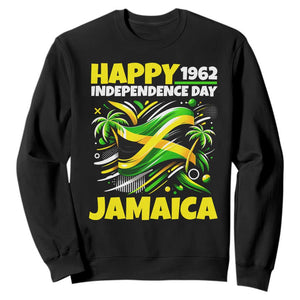 Happy Jamaican Independence Day 1962 Graphic Sweatshirt Jamaica Waving Flag and Palm Trees Caribbean Pride