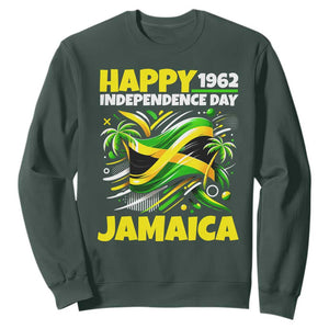 Happy Jamaican Independence Day 1962 Graphic Sweatshirt Jamaica Waving Flag and Palm Trees Caribbean Pride