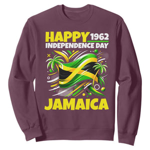 Happy Jamaican Independence Day 1962 Graphic Sweatshirt Jamaica Waving Flag and Palm Trees Caribbean Pride