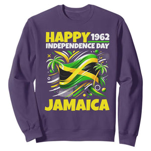 Happy Jamaican Independence Day 1962 Graphic Sweatshirt Jamaica Waving Flag and Palm Trees Caribbean Pride