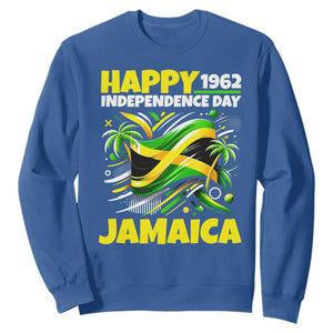 Happy Jamaican Independence Day 1962 Graphic Sweatshirt Jamaica Waving Flag and Palm Trees Caribbean Pride