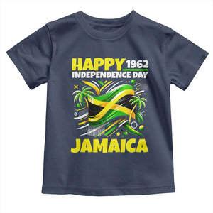 Happy Jamaican Independence Day 1962 Graphic Toddler T Shirt Jamaica Waving Flag and Palm Trees Caribbean Pride