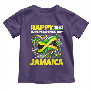 Happy Jamaican Independence Day 1962 Graphic Toddler T Shirt Jamaica Waving Flag and Palm Trees Caribbean Pride