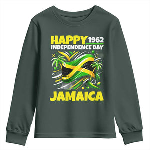 Happy Jamaican Independence Day 1962 Graphic Youth Sweatshirt Jamaica Waving Flag and Palm Trees Caribbean Pride