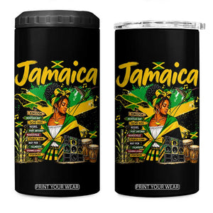 Proud Jamaican Queen Jamaica Roots Heritage 4 in 1 Can Cooler Tumbler Doctor Bird and Island Landmarks Graphic