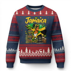 Proud Jamaican Queen Jamaica Roots Heritage Ugly Christmas Sweater Doctor Bird and Island Landmarks Graphic