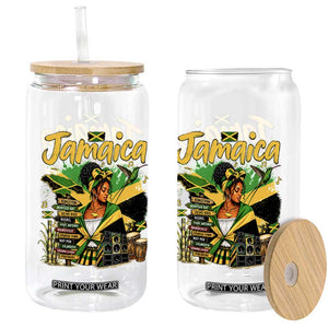 Proud Jamaican Queen Jamaica Roots Heritage Glass Can Doctor Bird and Island Landmarks Graphic